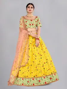 KALINI Embroidered Thread Work Ready to Wear Lehenga & Unstitched Blouse With Dupatta