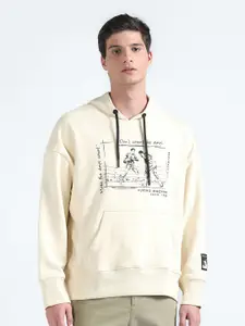 Flying Machine Graphic Printed Hooded Pure Cotton Oversized Pullover Sweatshirt
