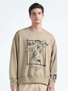 Flying Machine Graphic Printed Pure Cotton Oversized Pullover Sweatshirt