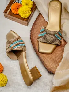 NR By Nidhi Rathi Embellished Open Toe Block Heels
