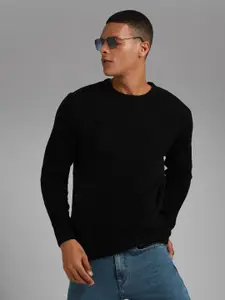 High Star Ribbed Round Neck Long Sleeves Acrylic Pullover Sweaters