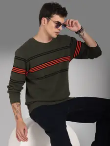 High Star Striped Round Neck Long Sleeves Pullover Sweatshirt