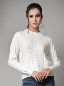 Mafadeny Open Knit Pullover Sweater With Embellished