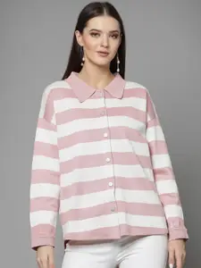 Mafadeny Striped Shirt Collar Cardigan Sweater