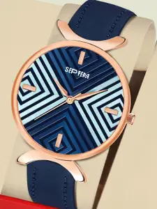 Septem Women Printed Dial & Leather Straps Reset Time Analogue Watch SP-157.Blue-Septem