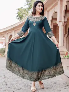 KALINI Ethnic Motifs Printed Fit & Flare Midi Ethnic Dress With Dupatta