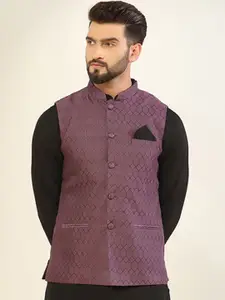KISAH Men Woven Jacquard Zari  Regular Fit Nehru Jacket