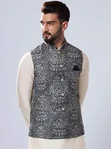 KISAH Printed Mandarin Collar Nehru Jacket