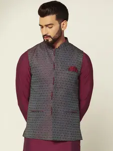 KISAH Men Woven Design Nehru Jackets