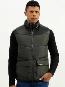 United Colors of Benetton Colourblocked Mock Collar Padded Jacket