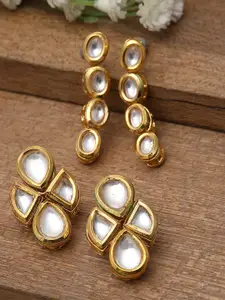 KARATCART Set Of 2 Gold-Plated Kundan-Studded Studs Earrings