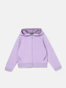 United Colors of Benetton Girls Hooded Cotton Quilted Front Open Sweatshirt