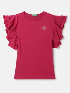 United Colors of Benetton Girls Flutter Sleeve Cotton Top