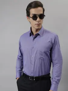 English Navy Standard Slim Fit Chambray Weave Cotton Formal Shirt