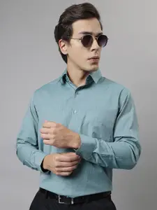 English Navy Standard Slim Fit Chambray Weave Cotton Formal Shirt