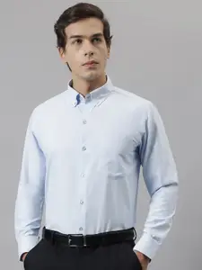 English Navy Standard Slim Fit Oxford Weave Button-Down Collar Cotton Formal Shirt