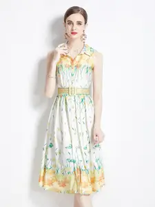 JC Collection Floral Printed Belted Fit & Flare Dress
