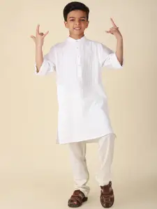 Fabindia Boys Striped Band Collar Cotton Straight  Kurta