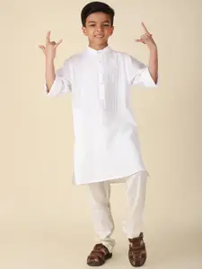 Fabindia Boys Striped Band Collar Pure Cotton Straight Kurta