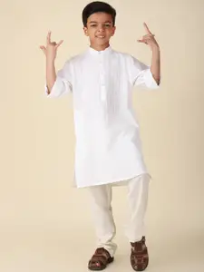 Fabindia Boys Striped Band Collar Pure Cotton Straight Kurta