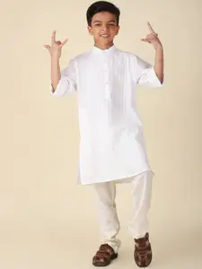 Fabindia Boys Striped Band Collar Pure Cotton Straight Kurta
