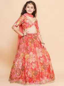 Bitiya by Bhama Girls Printed Zari Sequined Ready to Wear Lehenga & Blouse With Dupatta
