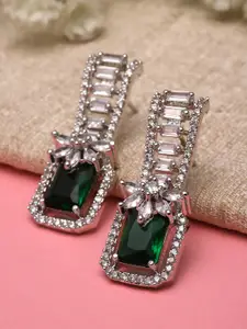 KARATCART Silver Plated Cubic Zirconia Studded Drop Earrings
