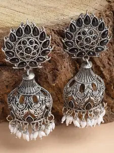 KARATCART Silver-Plated Dome Shaped Jhumkas