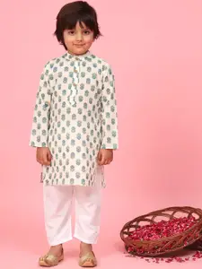 Readiprint Fashions Boys Floral Printed Regular Pure Cotton Kurta with Pyjamas