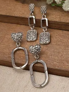 Bohey by KARATCART Set Of 2 Silver Plated Contemporary Drop Earrings