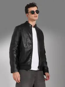 High Star Stand Collar Long Sleeves PU Biker Jacket