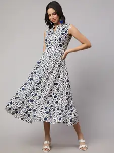 SAK JAIPUR Floral Printed Cotton Fit & Flare Midi Dress