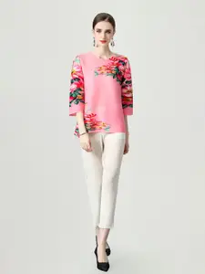 JC Collection Floral Printed Top & Cropped Trousers