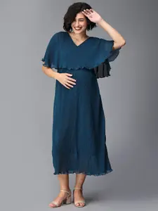 The Mom Store Accordion Pleats Georgette Maternity A Line Midi Dress