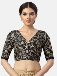 Studio Shringaar Warli Art Printed V-Neck Saree Blouse