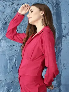 Sera Fuchsia Shirt Collar Long Sleeves Shirt Top