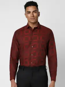 V Dot Men Maroon Slim Fit Checked Spread Collar Long Sleeves Pure Cotton Party Shirt
