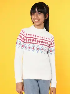 Natilene Girls Geometric Self Design Pullover Sweater