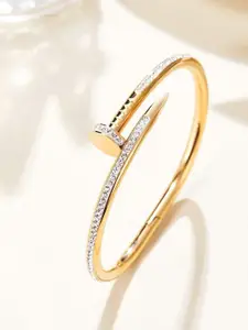 Designs & You Gold Plated Stainless Steel American Diamond Studded Bangle-Style Bracelet