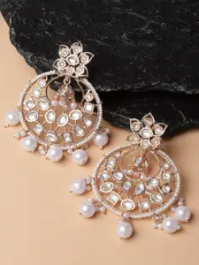 KARATCART Rose Gold Plated Contemporary Kundan Studded Chandbalis