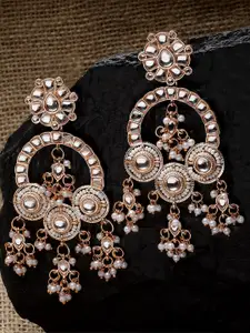 KARATCART Rose Gold Plated Contemporary Kundan Studded Drop Earrings