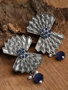 KARATCART Silver-Plated Kundan-Studded Contemporary Drop Earrings