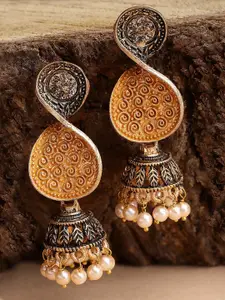 KARATCART Mustard Contemporary Jhumkas Earrings