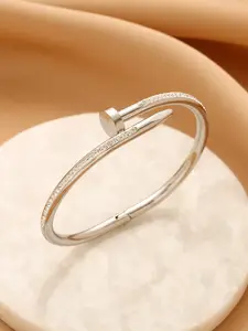 Jewels Galaxy Silver-Plated American Diamond-Studded Bangle-Style Bracelet