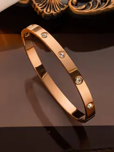 Jewels Galaxy Rose Gold-Plated American Diamond-Studded Bangle-Style Bracelet