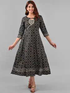 AAYUMI Bandhani Printed A-Line Midi Ethnic Dress