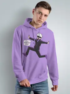 Crazymonk Men I Will Murder You Anime Printed Hooded Cotton Sweatshirt