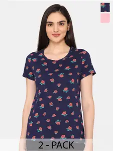 Rosaline by Zivame Pack Of 2 Printed Round Neck Lounge Top