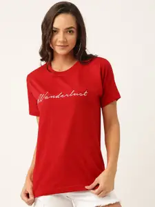 YOLOCLAN Typography Printed Pure Cotton T-shirt