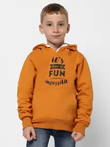 Instafab Boys Typography Printed Hooded Front-Open Cotton Sweatshirt